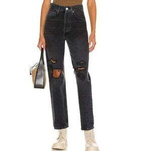 AGOLDE 90s Mid Rise Jeans Black Tar Loose Straight Button Fly